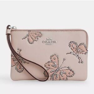 Authentic Coach Corner Zip Wristlet in Sparkly Butterfly Print Wallet Bag Purse
